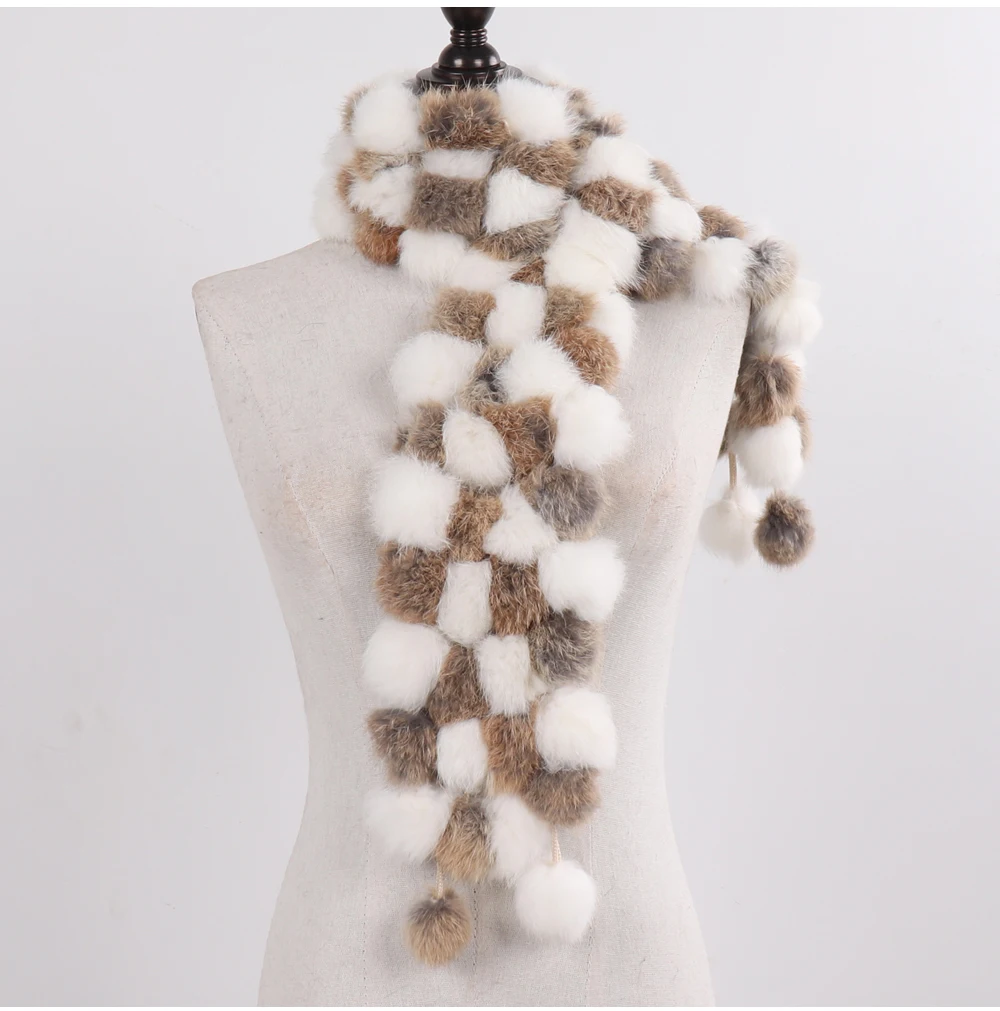 New Winter Women Real Rabbit Fur Scarf Natural Warm Rabbit Fur Muffler Girl Fashion Knitted Genuine Rabbit Fur Scarves