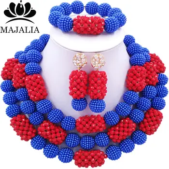 

Majalia Fashion Charming Nigerian Wedding African Jewelry Set Blue and Opaque red Crystal Necklace Bride Jewelry Sets 3SZ072