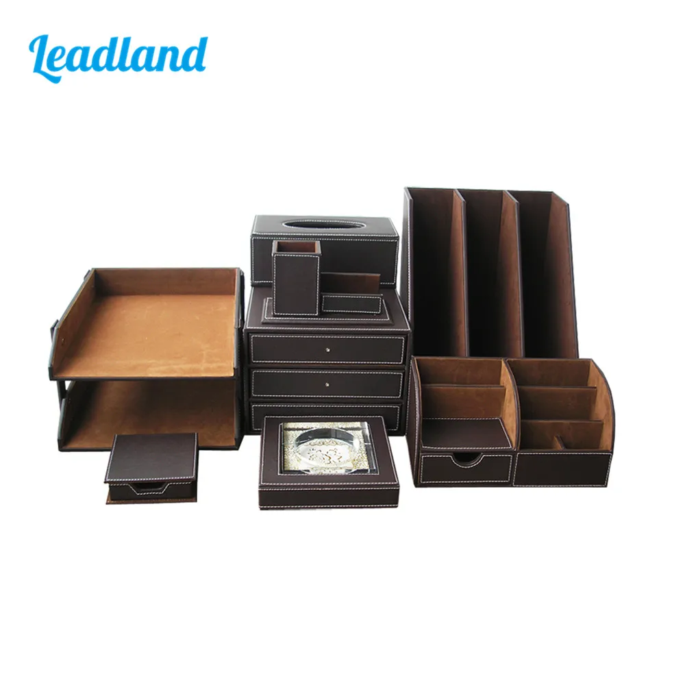 

Kingfom Large Office Desk Organizer Set Pen Holder Rectangle Tissue Box File Rack Document Tray Memo Case Ashtray T52K