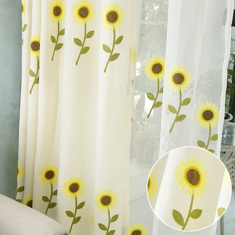 Custom curtains high grade cotton embroidery sunflower curtain Korean