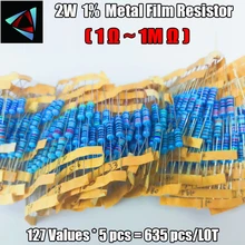 2W 1% 127valuesx5pcs = 635 шт. 1R~ 1 м 1% металлического пленочного комплект резисторов в ассортименте