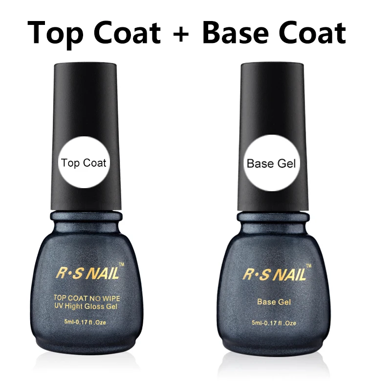 RS NAIL 2PCS Nail Art No Wipe 5ml Soak Off Top Coat+Base Coat primer