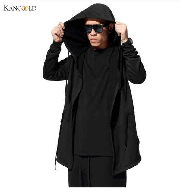 Men Black Cloak Hoodies Sweatshirt men's Long Sleeve Streetwear ...