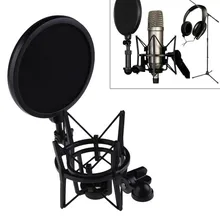 Professional Microphone Mic Shock Mount with Shield Articulating Head Telescoping Height Microphone Holder Stand Bracket