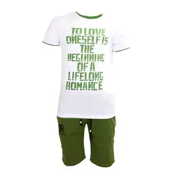 Лето Плюс Размеры круглым вырезом Футболка штаны до колен шорты мужской набор зеленый