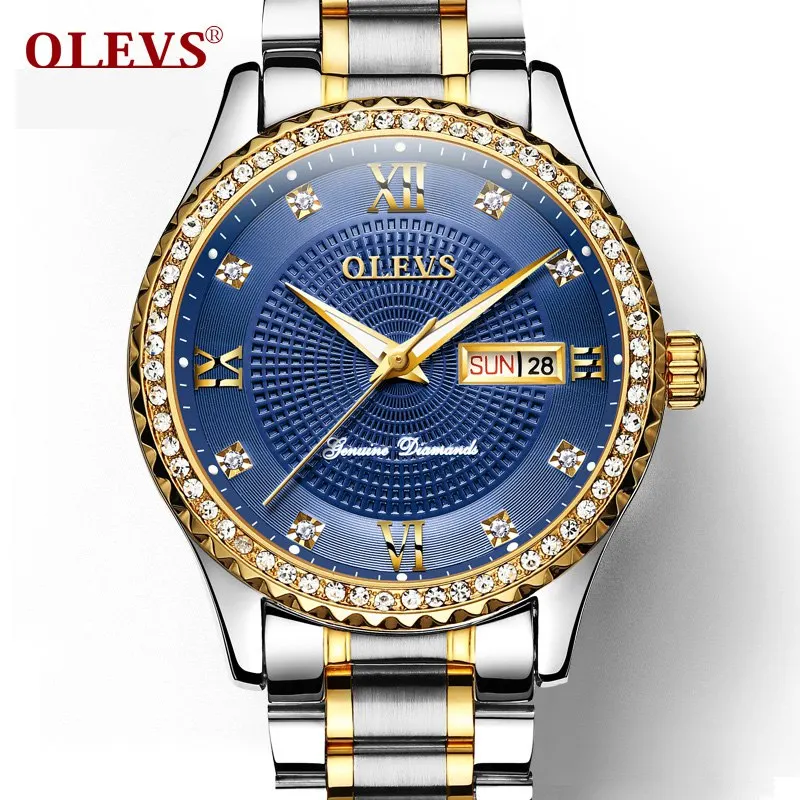 Мужские часы relojes mujer стальные полосы со стразами светящиеся золотые кварцевые
