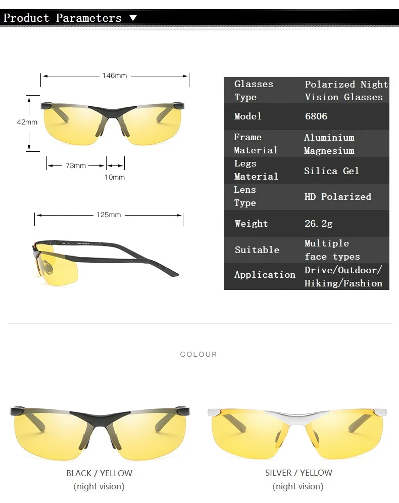YSO очки ночного видения мужские алюминиевые магниевые поляризованные очки ночного видения для вождения автомобиля антибликовые очки 6806