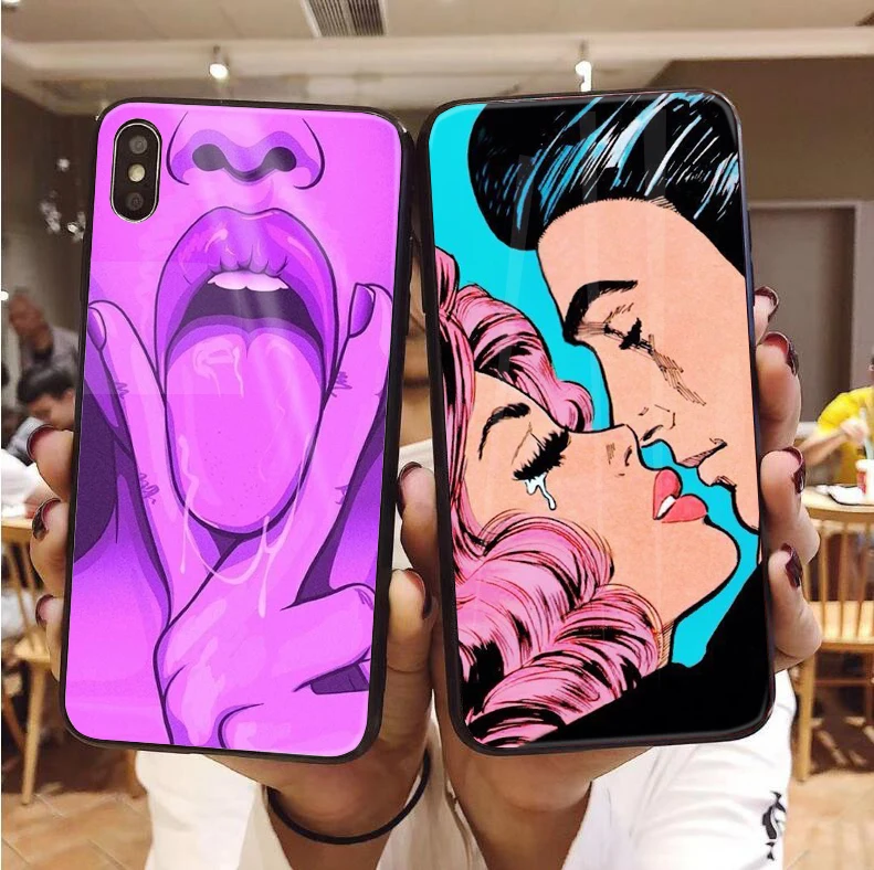 

Funny Cartoon Sexy Girls Tempered Glass Back Case For iphone X 7 8 TPU silicone case For Samsung s8 s9 Luxury Shell