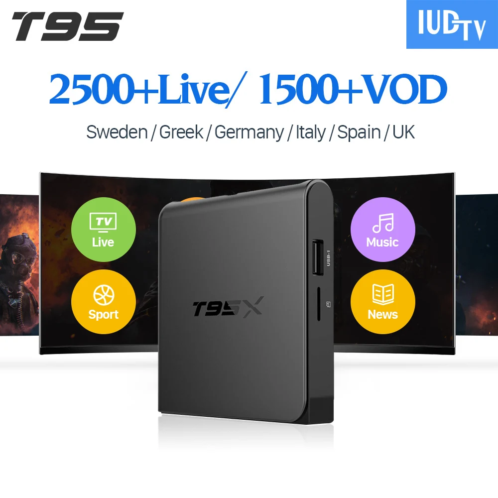 

Smart IPTV Sweden Box Android T95X IPTV Receiver With IUDTV Subscription 1 Year IPTV Sweden Portugal Germany Turkish UK Spain