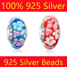 100% S925 Nữ Bạc Hạt Thủy Tinh Đóng Dấu 925 Sỉ Hoa Đẹp Lampwork Murona Kính Lỗ Lớn Hạt Châu(China)