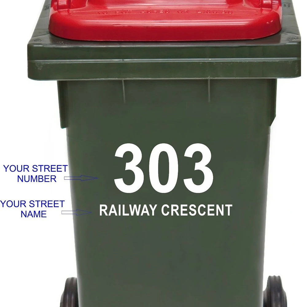 3 PCs Trash Can Rubbish Bin Custom House Number And Street Name Sticker Personalized Garbage wheelie bin Decal Vinyl Decor (2)