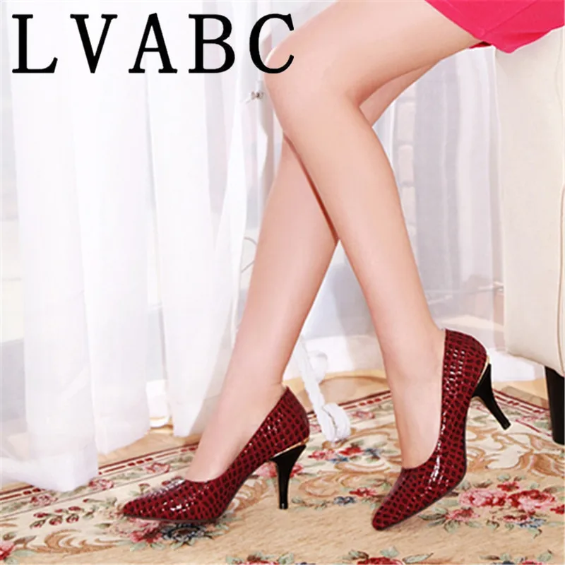 

2018 New Spring Autumn Women 8CM Pumps Sexy Snake Skin High Heels Shoes Fashion Pointed Toe Shoes Party Girl Plus Size 31-43