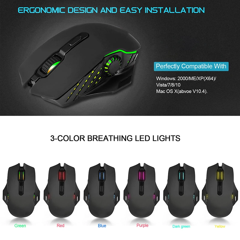 

Wireless Gaming Mouse Rechargeable 2.4G 6 Adjustable DPI Levels for Laptop PC GDeals