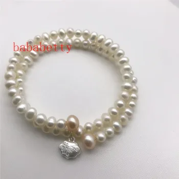 

New Natural Cultured Freshwater white Pearl 5-6MM Potato Shape Bracelet 925 Sterling Silver Good Luck Bracelet