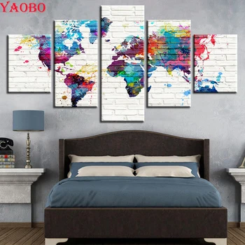 

5 Pieces Abstract World Map Watercolor Pictures Mosaic Diamond Embroidery Full Display 5D DIY Diamond Painting Cross Stitch kits