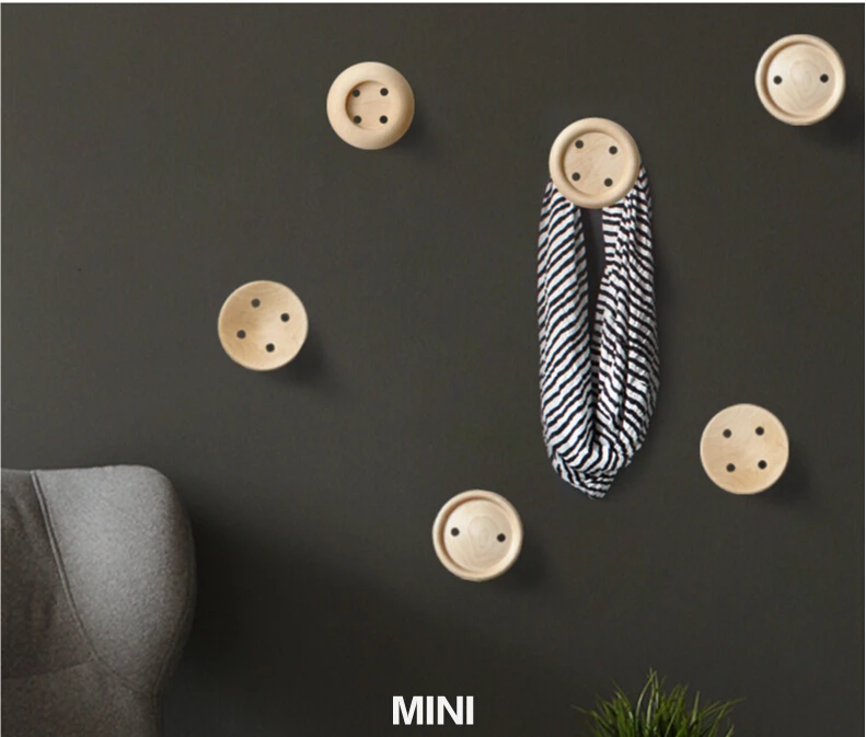 Button hook Wall mushroom Robe hooks home decor knobs wall hanger with nail natural wood button