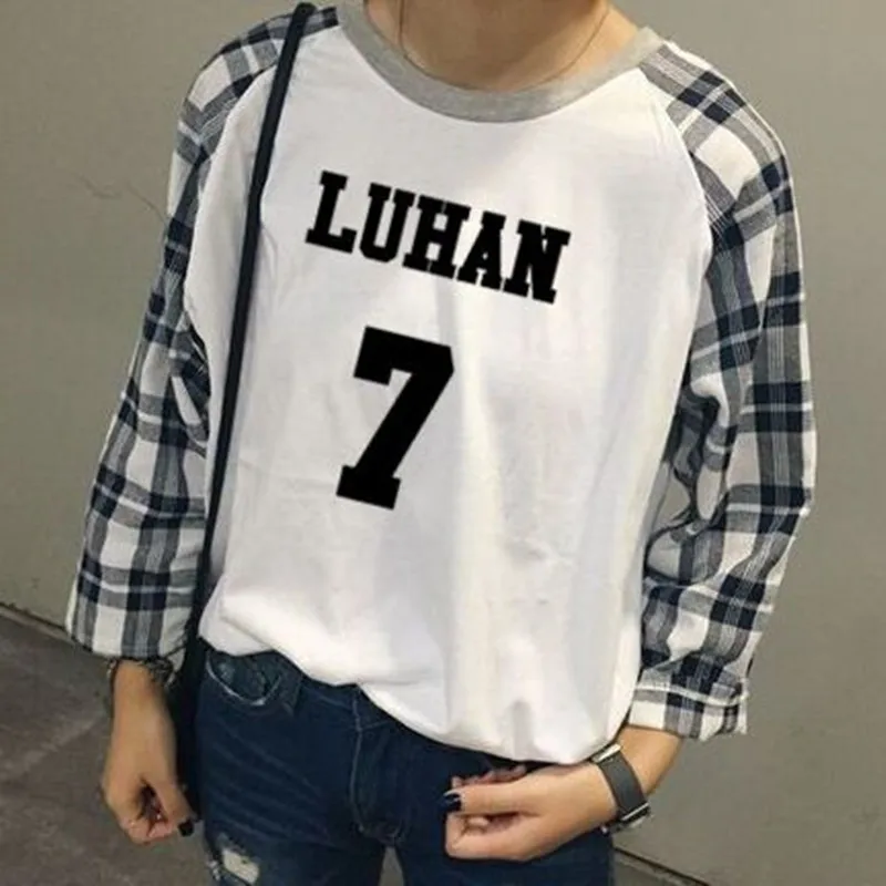 Kpop exo Luhan Wu Yifan Ms Camisolas Raglan manga Longa-manga 2017 Hot New College Vento Grade Algodão Camisolas de impressão