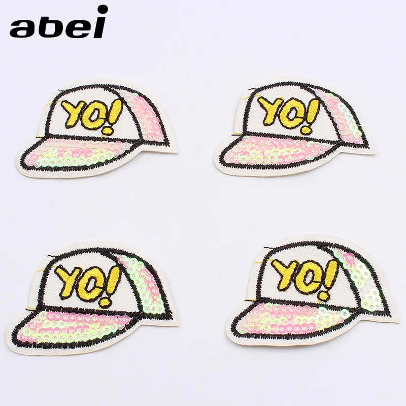 10pcs/lot Embroidered Sequined Patches Iron On Hat Stickers Cartoon cap