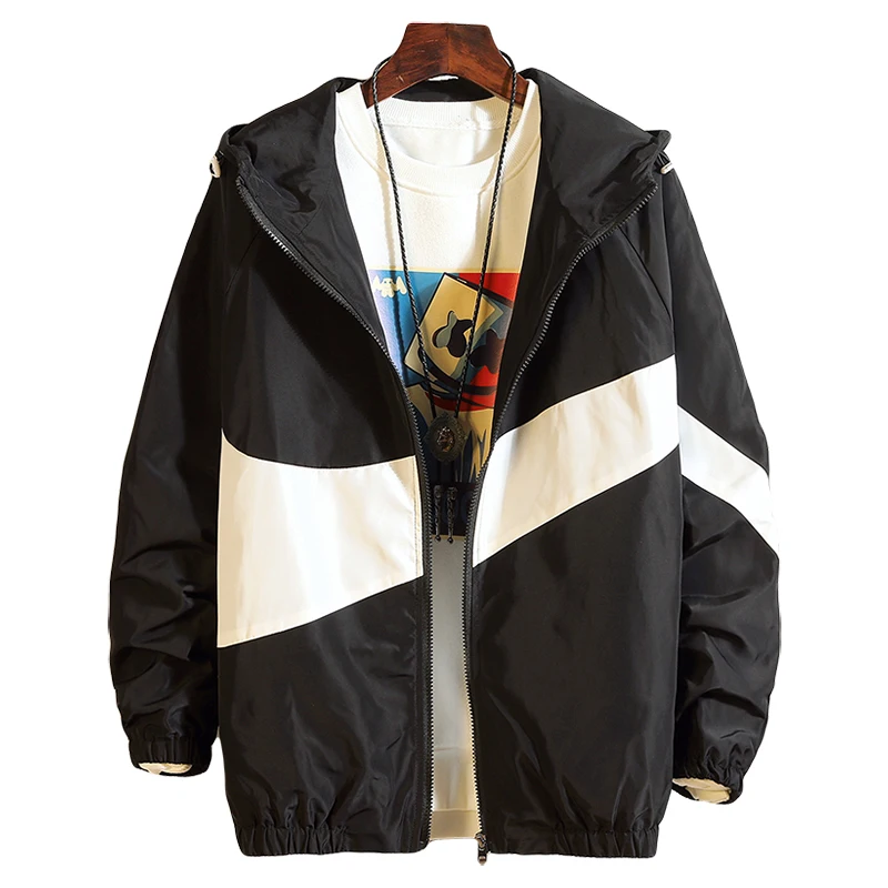 

Windbreaker Jackets Men 2018 New Autumn Mens Hooded Jackets Coats Outerwear Patchwork Zipper Lightweight Bomber Jacket Big Size