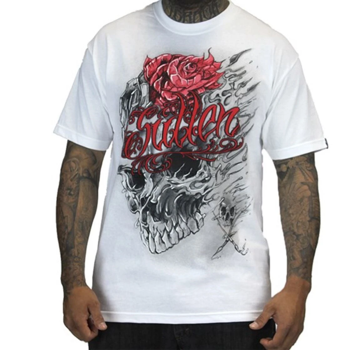 

SULLEN SKULL MELT WHITE MEN T-SHIRT TATTOO ROSE US SIZES FREE SHIPPING NWT