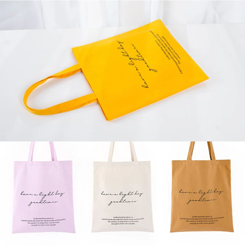 

Letter printed canvas shopping bag large capacity green handbag cotton shoulder bag student personality cotton tote bag