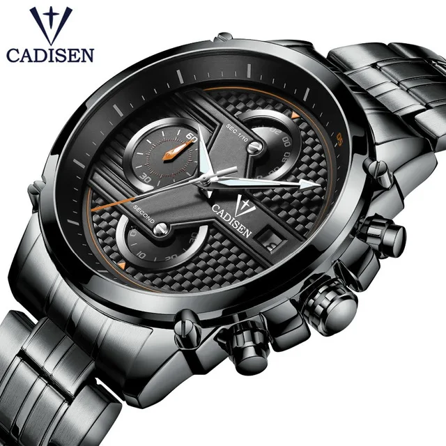 

CADISEN Top Brand Pilot Military Sports Quartz Watch Fashion Business Men Stainless Steel Wrist Watches Relogio Masculino Clock