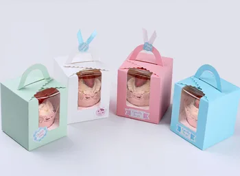 

500pcs/lot 1 cupcake boxes with window with handle macaron box/muffin box