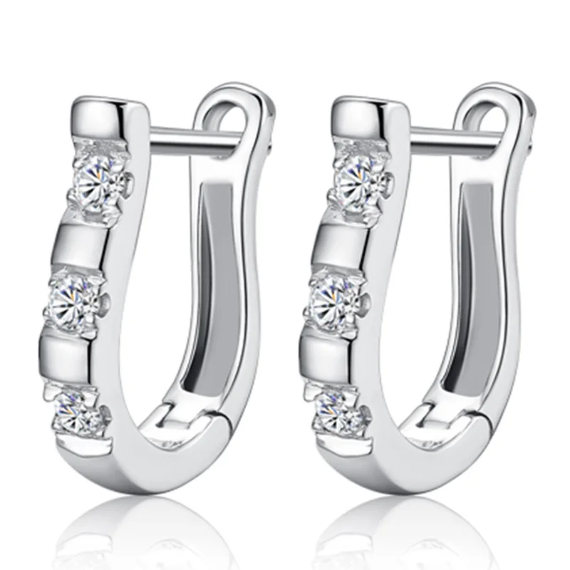

100% 925 sterling silver high quality shiny crystal female stud earrings jewelry women Anti allergy drop shipping cheap gift