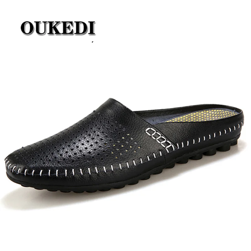 

Fashion Half Shoes For Men Summer Breathable Low Heel Loafers Men Casual Shoes Leather Hollow Moccasins Narrow Foot Flats Shoes