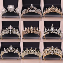 Vintage reina princesa Tiaras y coronas boda diadema nupcial adornos para el cabello para mujeres perlas de oro cristal joyería para el cabello desfile