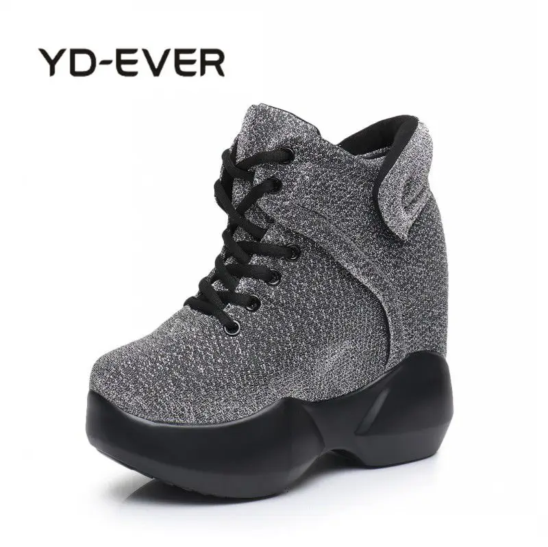 

YD-EVER 2018 Women High Platform Shoes Height Increasing Ladies Sneakers Spring Trainers Shoes Breathable Casual Shoes Summer
