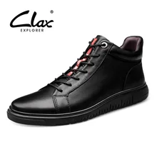 CLAX Mens Winter Shoes Plush Fur Warm 2019 Leather Boots Male Casual Snow Shoe Genuine Leather Walking Footwear Soft Men's Shoe clax mens winter boot fur warm casual leather shoe male high top snow boots genuine leather plush work shoe plus size