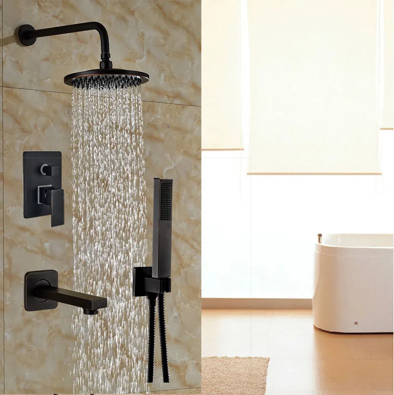 

Oil Rudded Bronze 8 Inch Round Rain Shower Head with Single Handle Mixer Valve Wall Mount