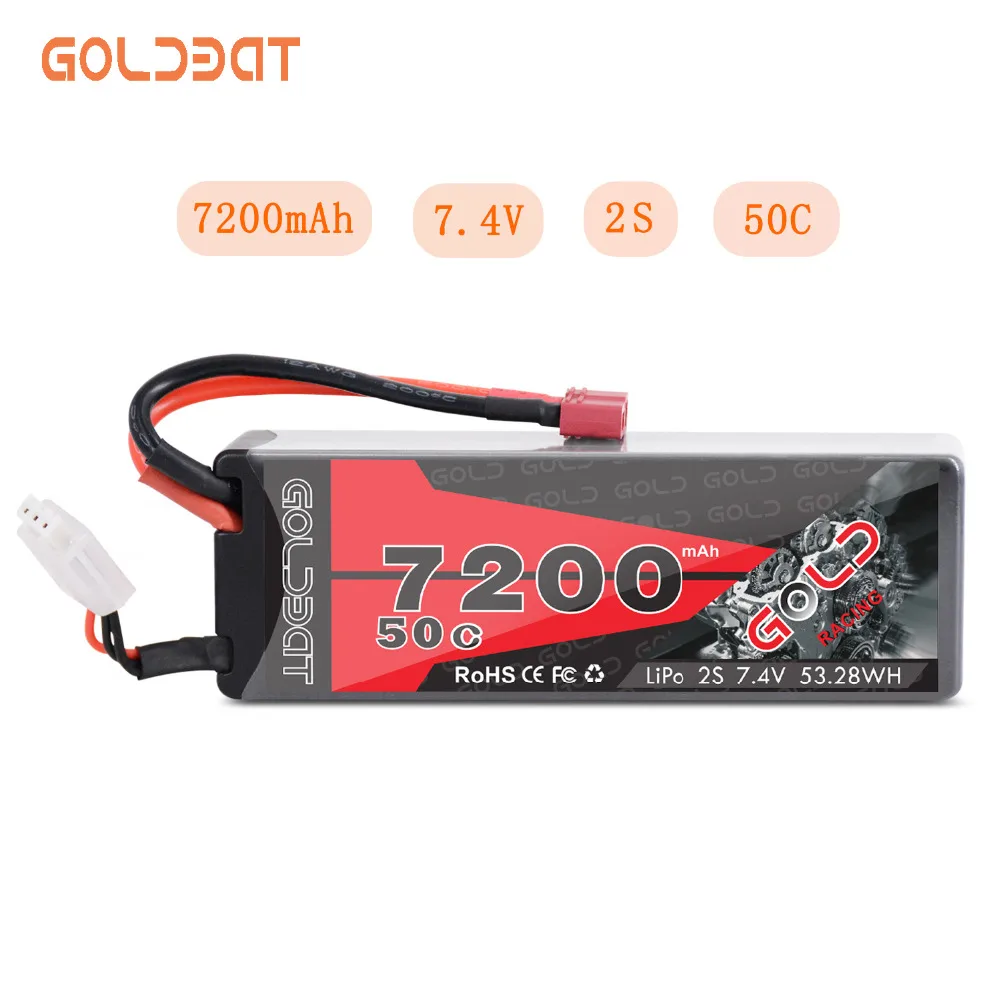 

GOLDBAT 7200mAh LiPo Battery for RC 2S 50C LiPo 7.4V with Deans T Plug for RC Car Vehicle Truck Tank Losi Traxxas Slash Truggy