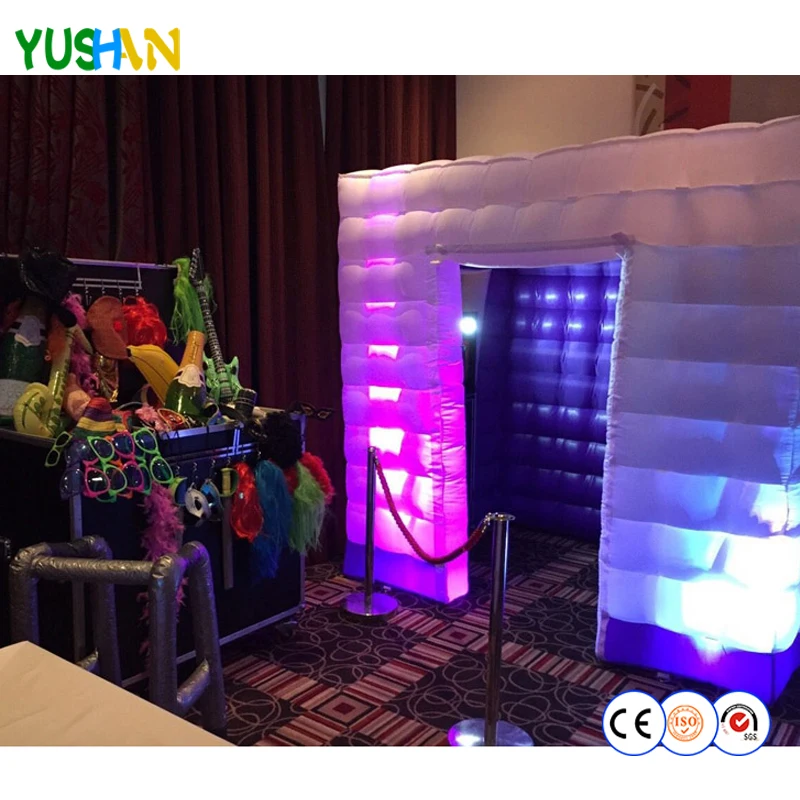 Purple inside Portable Inflatable Photo Booth Cube cheap LED inflatable photo booth Enclosure Cabin Tent For DJ Karaok studio