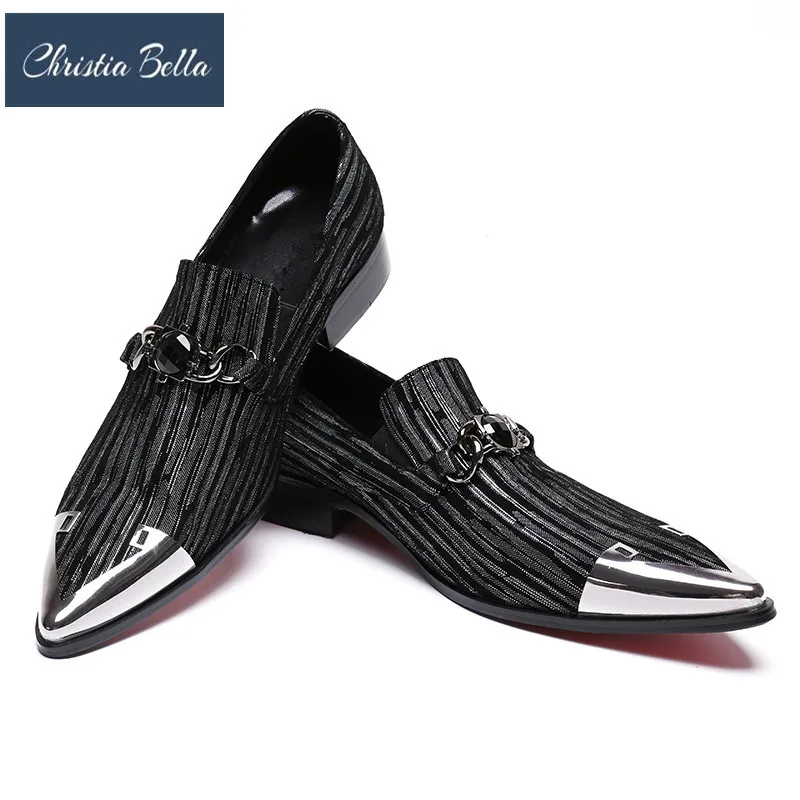 Christia Bella Brand Italian Fashion Mens Dress Shoes Genuine Leather Men Shoes Black Party Wedding Formal Shoes Men's Flats