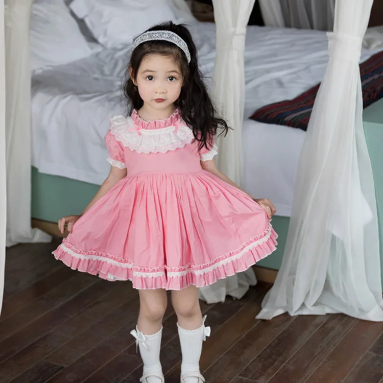 

2019 Summer New Spanish Girls Dress Party Flower Girls Cotton Dress Princess Costume Little Girls Sweet Pink Clothing Gift