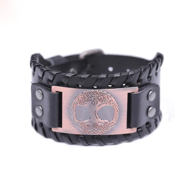 

5PCS Viking Charm Tree Of Life Vintage Black Leather Man Bracelets With Adjustable Metal Bracelet Bangles Jewelry