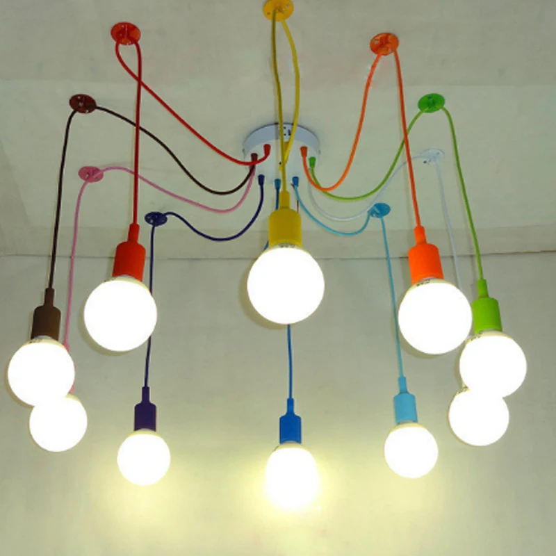 

free shipping Colorful Pendant Lamp 10 Heads Multi-colored Silicone E27 Art Pendant Lights For Modern Bar Restaurant Bedrooms