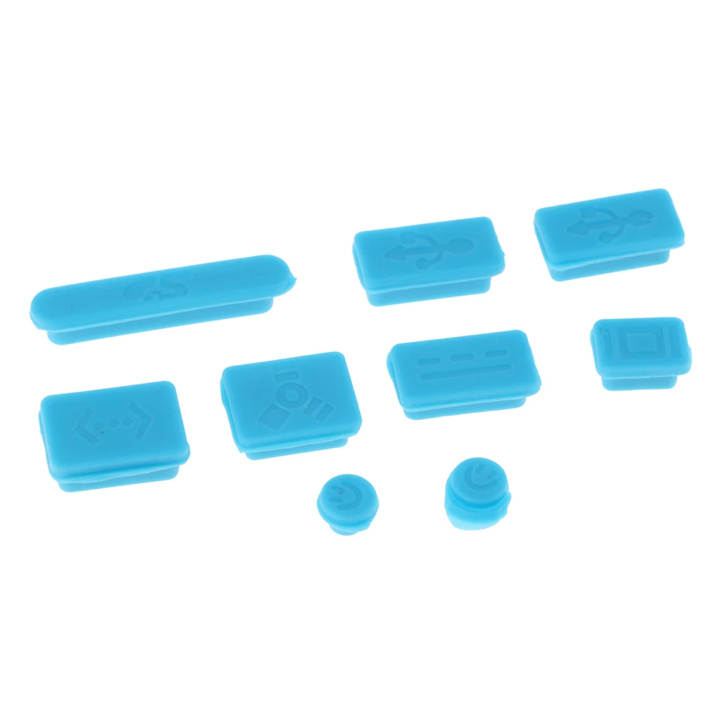 9PCS Protective Ports Cover Silicone Anti-Dust Plug Stopper for Apple Mac 13''/15'' Pro Blue
