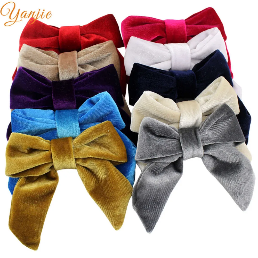 

10pcs/lot 4'' Sailor Velvet Hair Bow For Girls Solid Hair Bows Hair Clips Kids DIY Headband Birthday Party Hair Accessories
