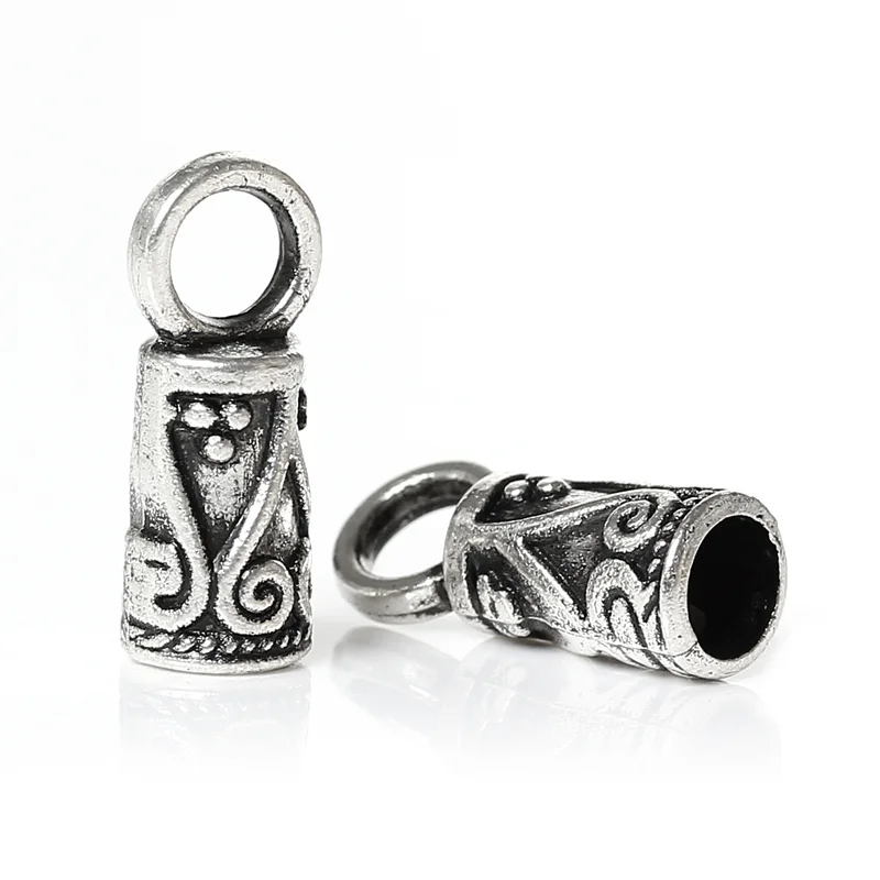 

DoreenBeads Necklace Cord End Tip Beads Caps W/Loop antique silver color Flower Pattern Carved 14mm x 5mm,200PCs (B33747)