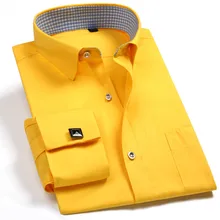 Бренд Высокое качество Новинка модная футболка в французском запонки для рубашки Для мужчин рубашка Slim Fit с длинным рукавом однотонные Цвет хлопок 4XL