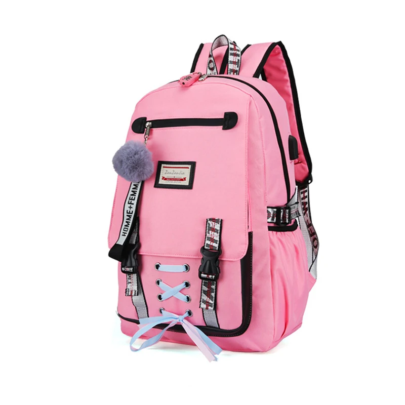 Женский рюкзак черного цвета, Большая вместительная школьная сумка для девочек-подростков, Противоугонный USB рюкзак, нейлоновый рюкзак, молодежная сумка