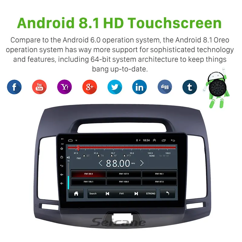 Автомобильный мультимедийный плеер Seicane Android 8 1 2 Din GPS Авторадио для Hyundai Elantra 2007 2008