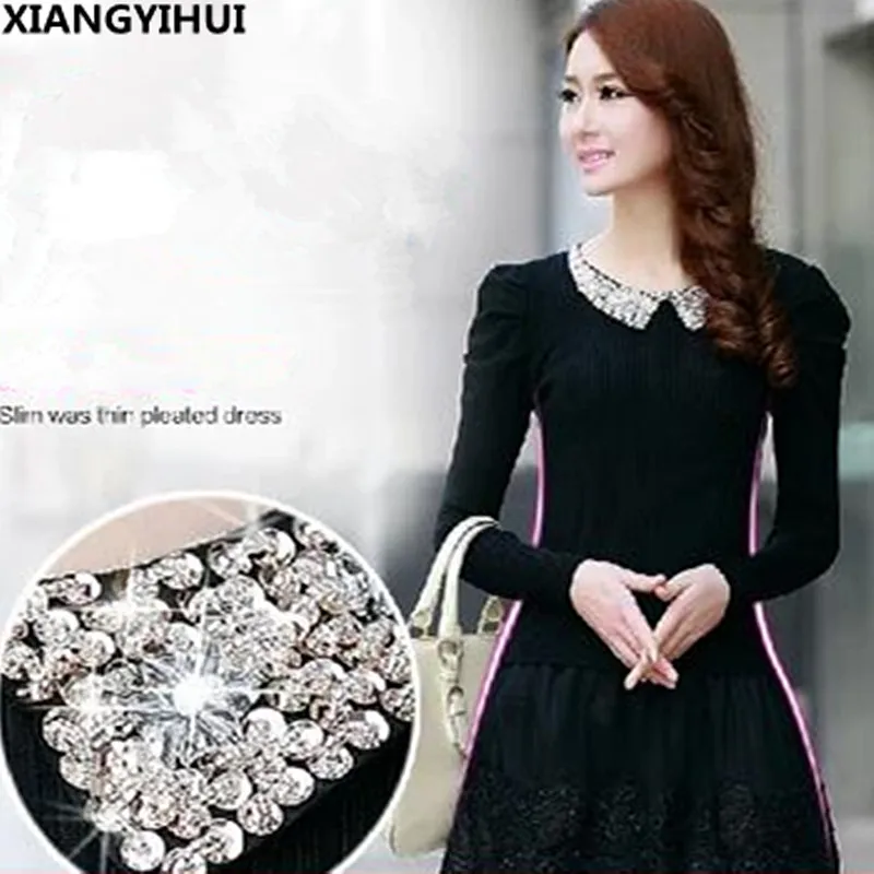 

New 2018 autumn vintage dress one-piece loose knitted sweater dresses elegant Set auger lace printing sexy dress