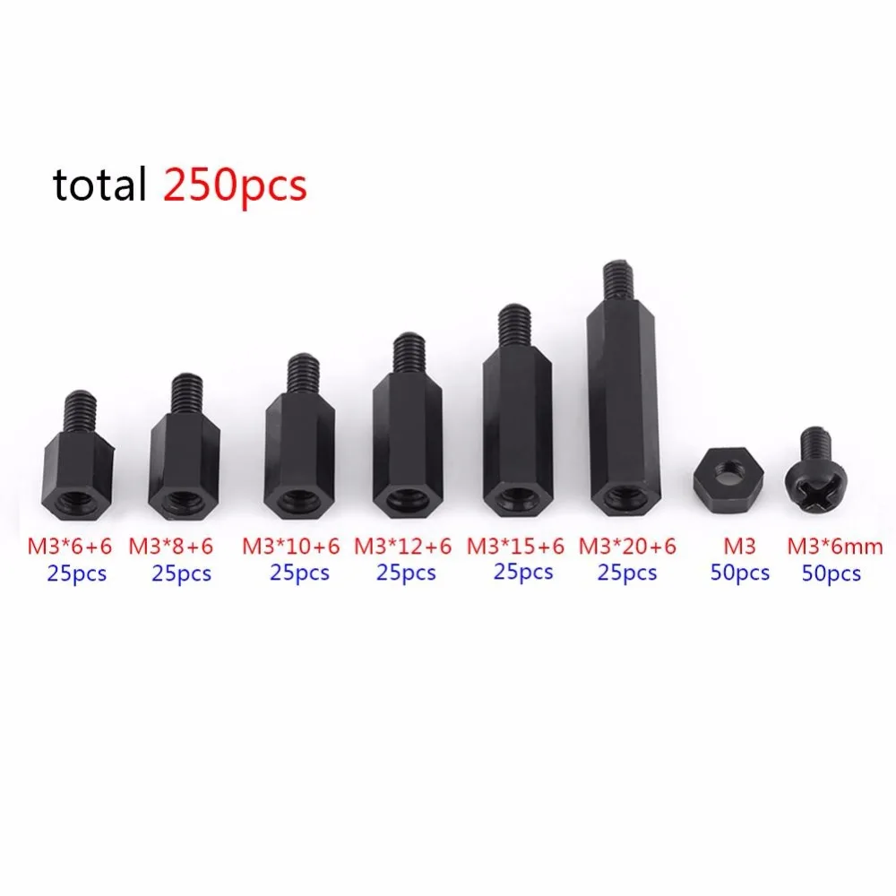 200 unids M2.5 Male-Female Hex Nylon Spacer Standoff Tornillo Tuercas Kit de surtido de placa base Montaje con caja de pl/ástico