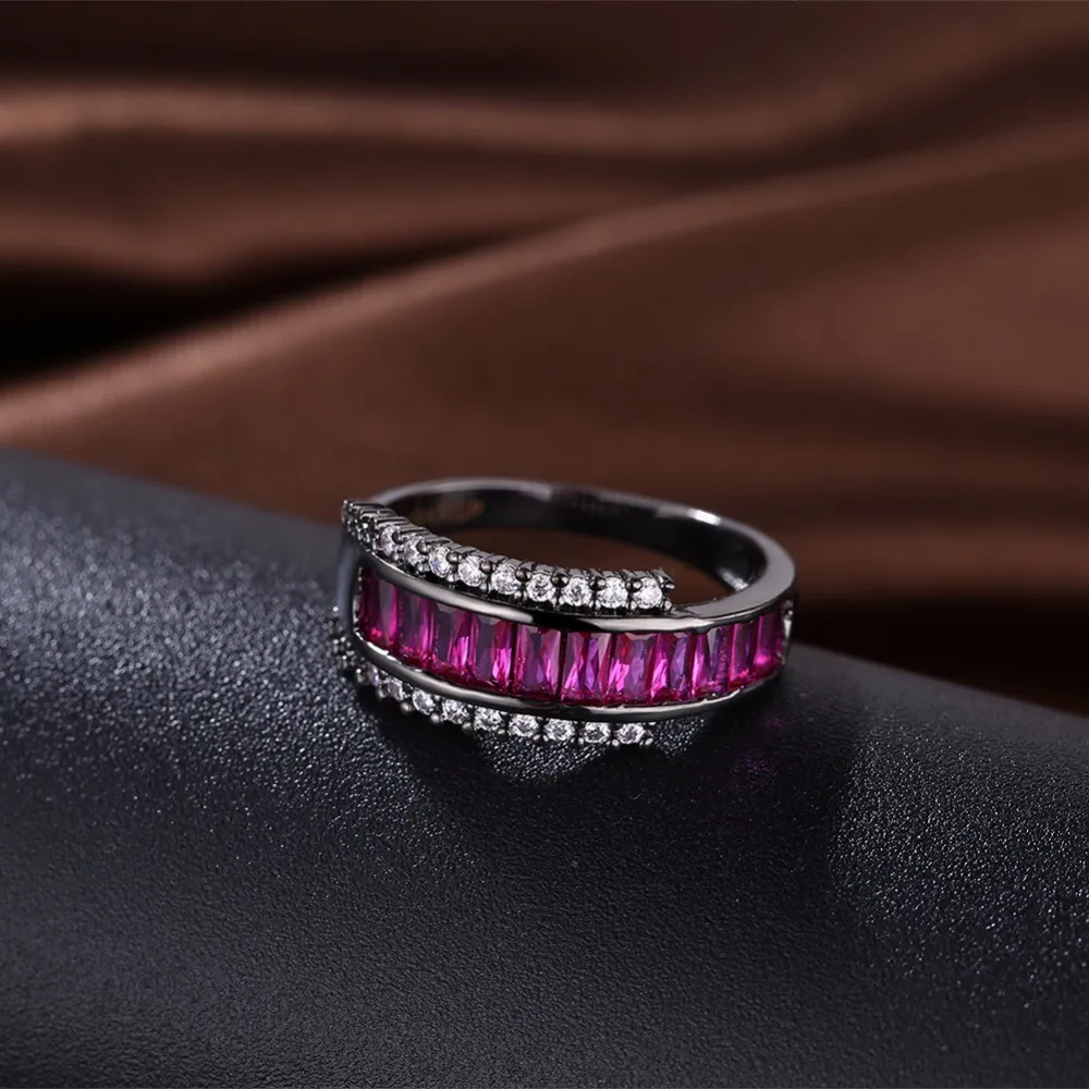 Square Shape Purple Cubic Zirconia Party Accessorise Black Gun Color Rings For Womens Fashion Jewelry (JewelOra RI103317)