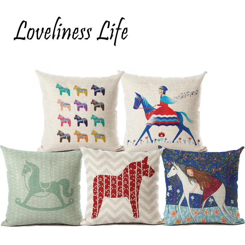 Cartoon Style Unicorn Patterns Cotton Linen Cushion Cover Creative