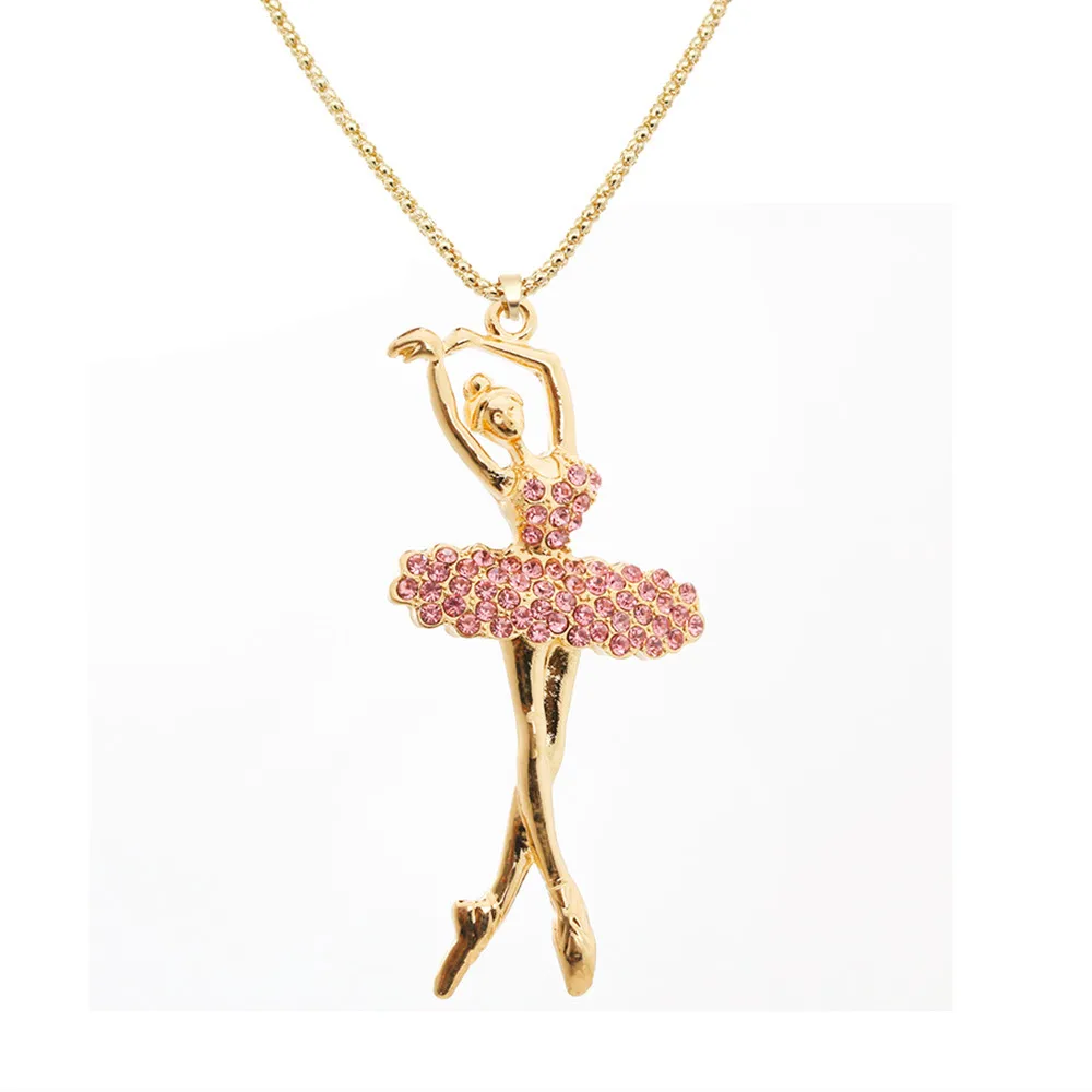 Linnor Lovely Crystal Pink Ballerina Necklace for Girl Party Gifts
